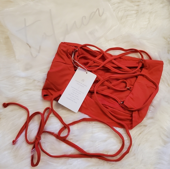 Toluca Swim Gwynne Lace-up Bandana Top - Scarlet - Picture 7 of 12